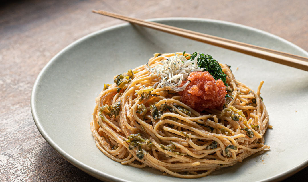 たっぷり食べても低糖質！ 大豆麺の明太高菜パスタ
